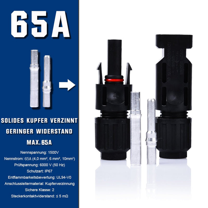 Photovoltaik Solarkabel | 4mm² 6mm² 10mm² | 10m 50m 100m | mit 3Paar MC4 Stecker