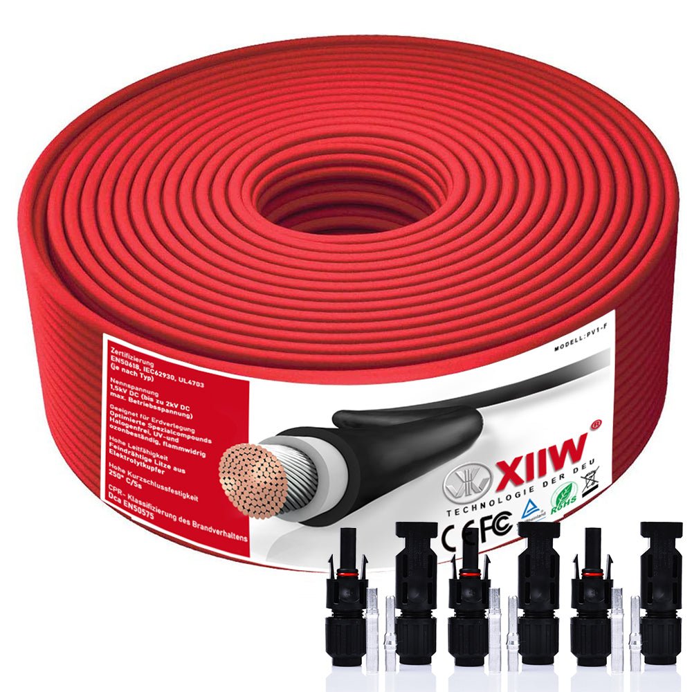 Photovoltaic solar cable | 4mm² 6mm² 10mm² | 10m 50m 100m | with 3 pairs of MC4 connectors