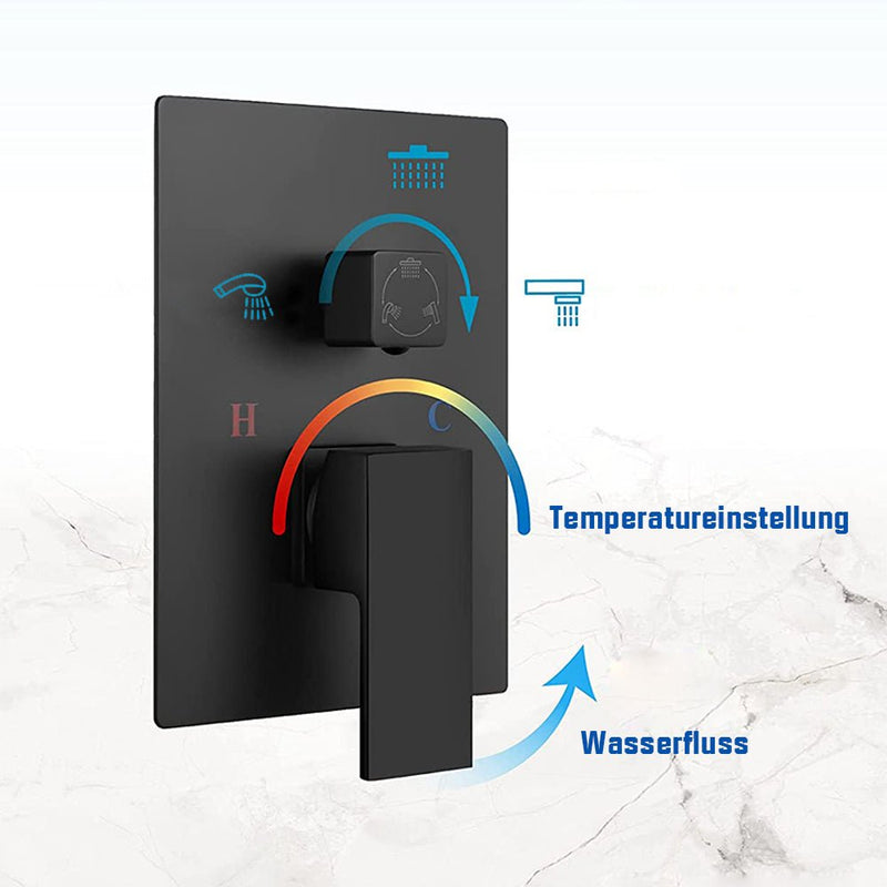 Unterputz Duschsystem Regendusche - mit Badewanne - Schwarz