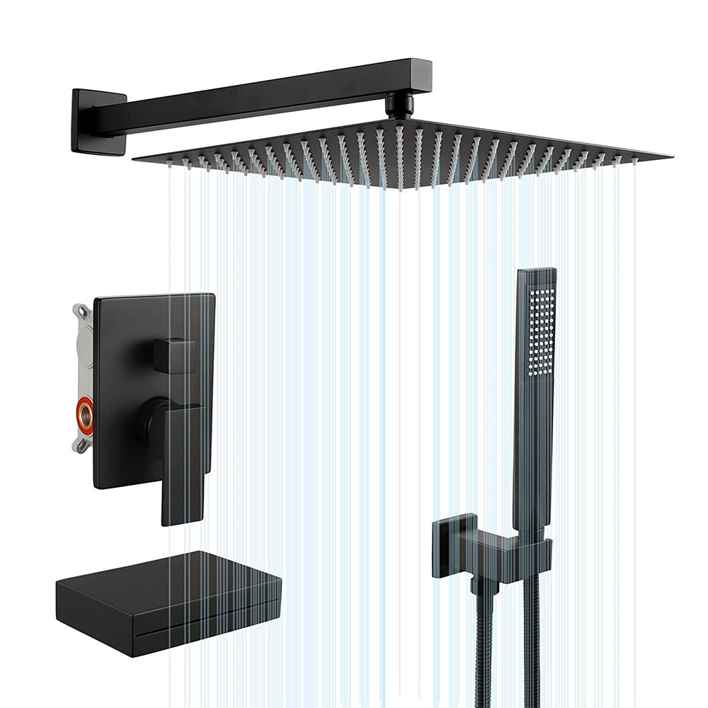 Unterputz Duschsystem Regendusche - mit Badewanne - Schwarz