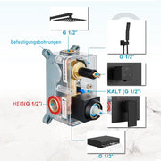 Unterputz Duschsystem Regendusche - mit Badewanne - Schwarz