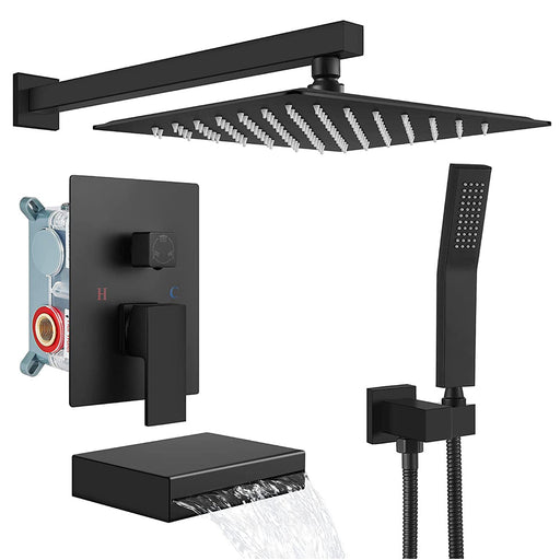 Unterputz Duschsystem Regendusche - mit Badewanne - Schwarz