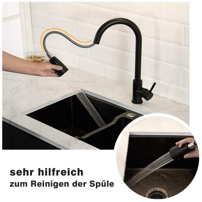 XIIW Spültischarmatur Mischbatterie | Einziehbarer Schlauch | 360° | mit Brause | Ausziehbar | 3 Sprühmodi| - XIIW