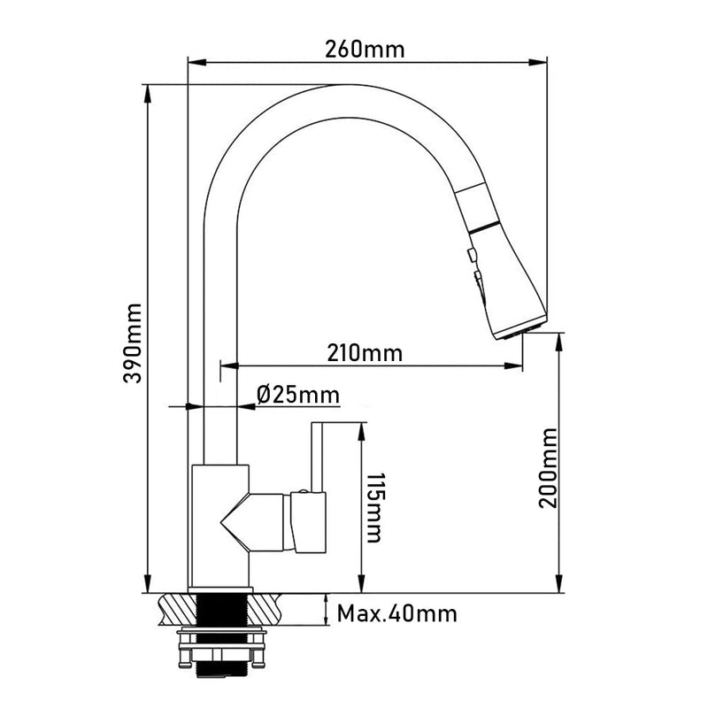 XIIW Niederdruckarmatur | mit 3 Schläuche | Küchenarmatur | 2 Strahlarten | mit Ausziehbar brause