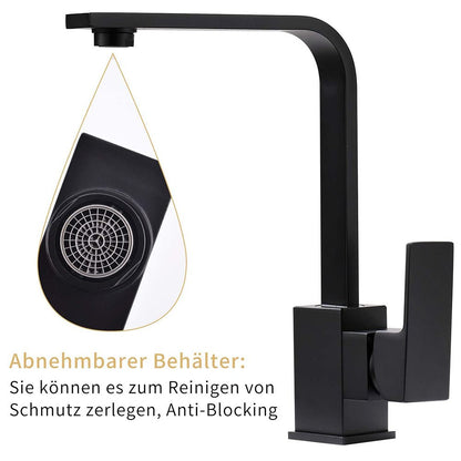 XIIW Spültischarmatur Mischbatterie | 360° Drehbar Auslauf | Edelstahl | Keramikkartusche
