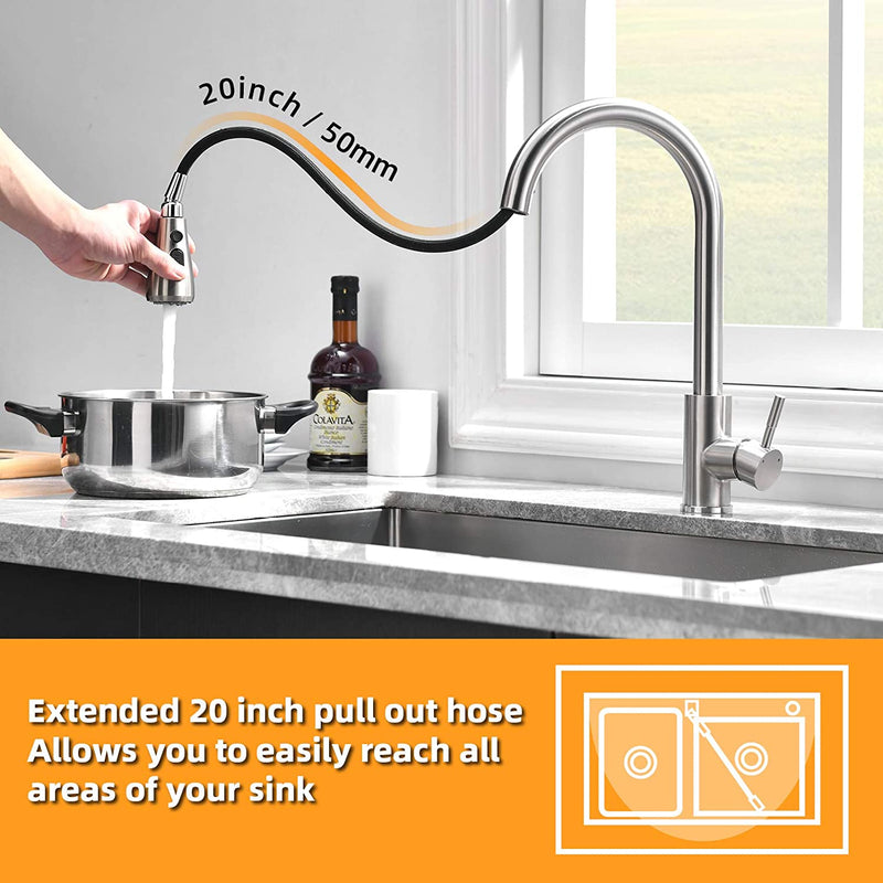 XIIW Spültischarmatur Mischbatterie | Einziehbarer Schlauch | 360° | mit Brause | Ausziehbar | 3 Sprühmodi|